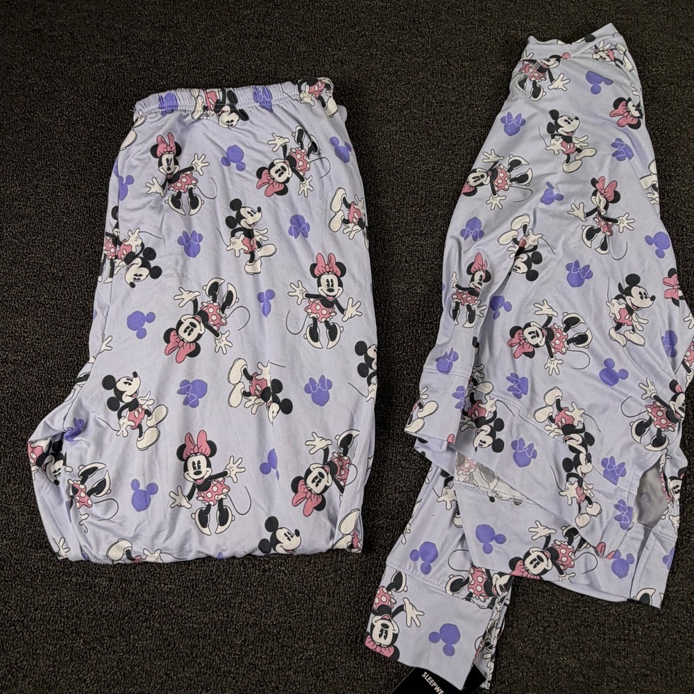 Disney Pajama Set Womens L Mickey & Minnie Mouse Light Purple NEW
